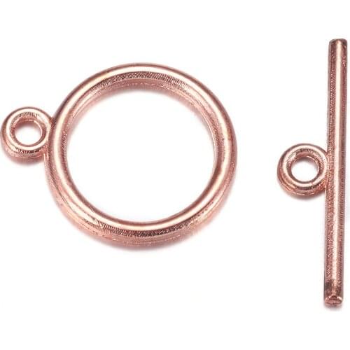 Tibetan Style Toggle Clasps, Flat Round, Cadmium Free & Nickel Free & Lead Free, Rose Gold, Toggle: 15x2mm, Hole: 2mm; Tbar