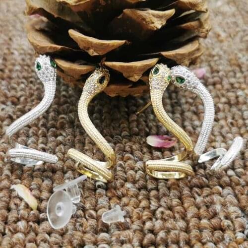 Zerong European dangling Earrings Cubic zirconia green stone earring snake shape drop earing for women