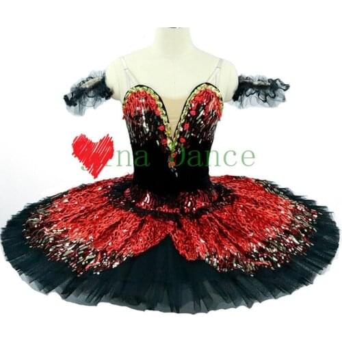 Women Swan Lake Professional Pancake Tutu black red Performance Competition Sugar Plum Fairy, Sleeping Beauty, Don Quixote Act