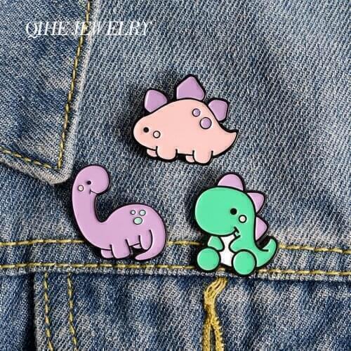QIHE JEWELRY Dinosaurs Enamel Cute Pins Little Lovely Dinosaur Brooches Badges Gifts for Friends Brooches Wholesale