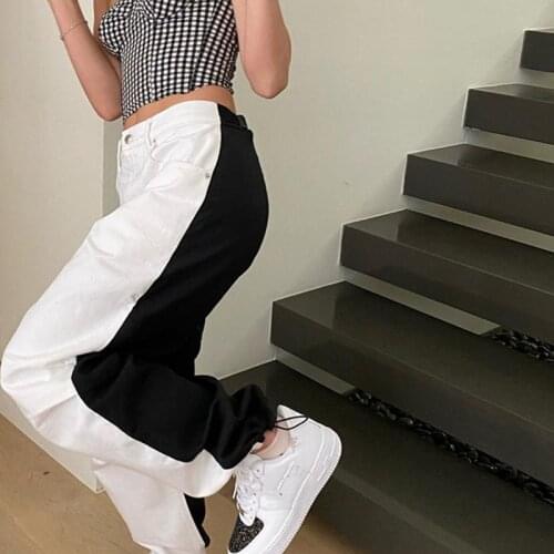 2021 White And Black Pocket Streetwear High Waist Baggy Cargo Pants Women Fall Winter Clothes Punk Fashion Trousers