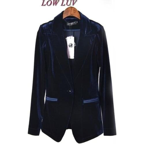 Woman Blue Velvet Suit Slim Female Velvet Blazer New Fashion Womens Casual Suit Coat Jacket Coat Jacket Single Button Jacket