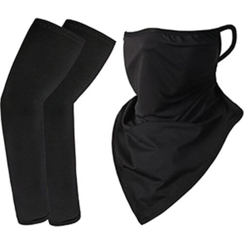 1set Cycling sunscreen gloves ice silk sleeves sunscreen bib sleeves printed Outdoor Arm guard sunscreen combo