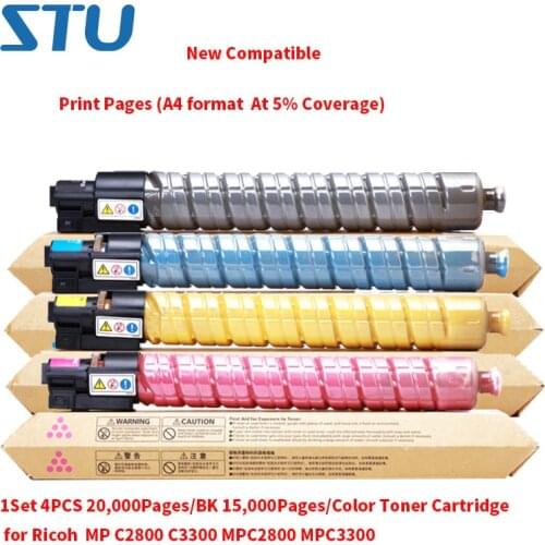 1Set 4PCS 20,000Pages/BK 15,000Pages/Color (A4 format At 5% Coverage) Toner Cartridge for Ricoh MP C2800 C3300 MPC2800 MPC3300