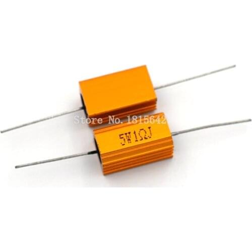 2PCS RX24 5W 1R 1RJ Power Metal Shell Aluminium Gold Resistor How Power Resistance Golden Heat Sink Resistor 5Watt 1 ohm