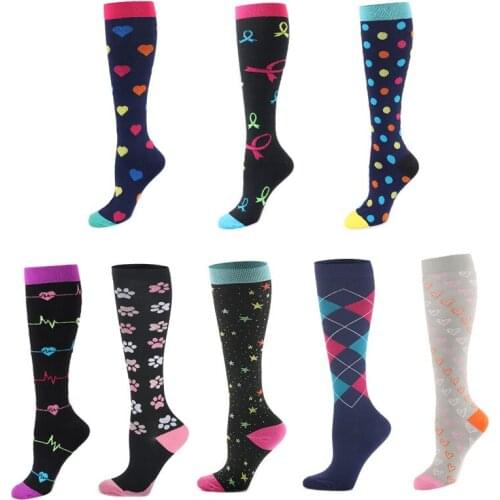 24 Style Compression Socks Men Women Sports Geometric Patterns for Anti Fatigue Pain Relief Knee High Stockings Running Socks