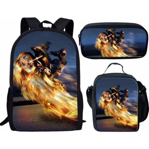 3PCS/SET School Backpack Set Cool Motorcycle Schoolbag for boys Student Book Bag Teenager Backpack Mochila Intail