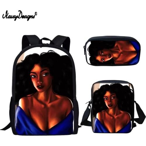 NOISYDESIGNS Black Art Afro Lady Girls School Bags 3pcs School Bag Set Children Fashion Casual Bookbags Students School Rucksack