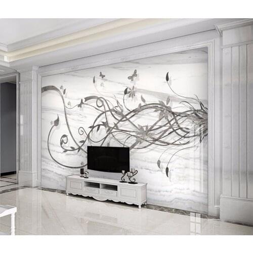 3D Wall Murals Wallpaper Silk Flower wallpapers 3D TV Background Large Wall Painting Living Room silvery Butterfly Mural paper
