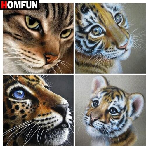 HOMFUN Diamond Painting "Animal tiger" Cross Stitch Custom Photo Diamond Embroidery Square Round Drill Home Decor