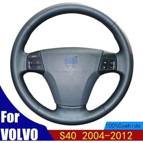 Car accessoriesHand-stitched Steering Wheel Cover Black Genuine Leather Car Steering Wheel Covers For VOLVO S40 2004-2012