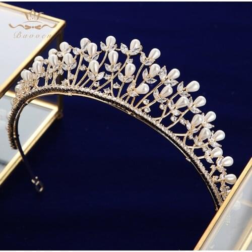 High Quality Gold Tiaras Headpieces for Brides Zircon Crystal Bridal Crowns Pearls Wedding Hairbands Evening Hair Accessories