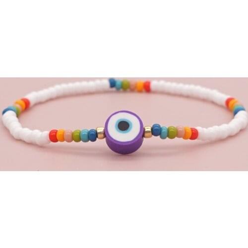 Go2Boho Turkish Evil Eye Bracelet White Beaded Braclet For Women Fashion Rainbow Glass Beads Bracelets Greek Eye Party Jewelry