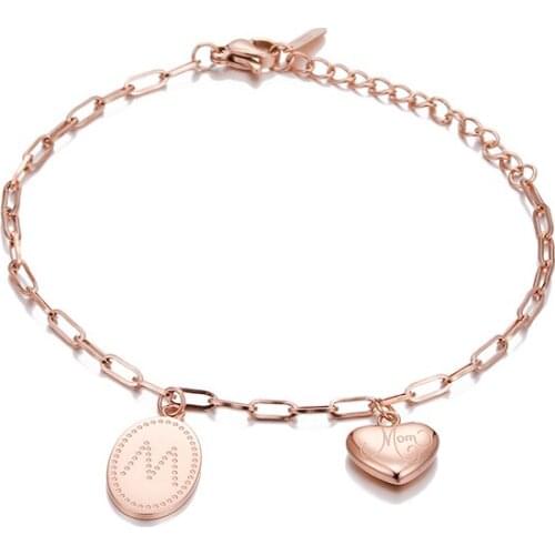ONYSS Rose Gold Mom Heart Stainless Steel Bracelets for Men and Women Bracelet on the leg Sell Initial Anklet