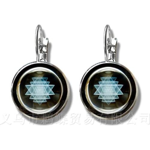 The Buddhism OM Symbol India Mandala Flower Earrings Zen Picture 16mm Glass Cabochon Silver Plated Stud Earrings For Women Gift