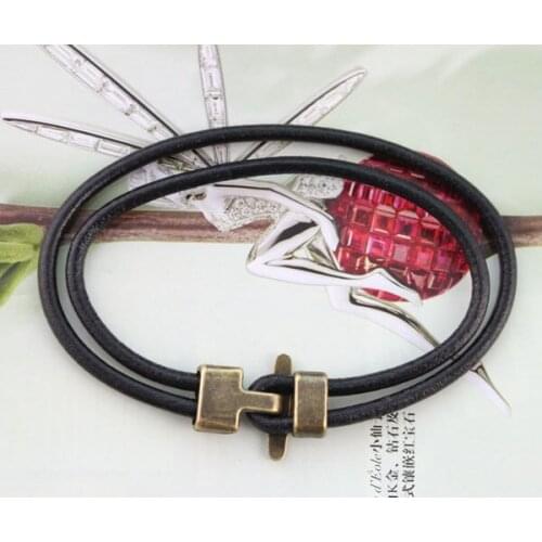 12PCS Black Double Leather Hook Clasp Bracelets #23306