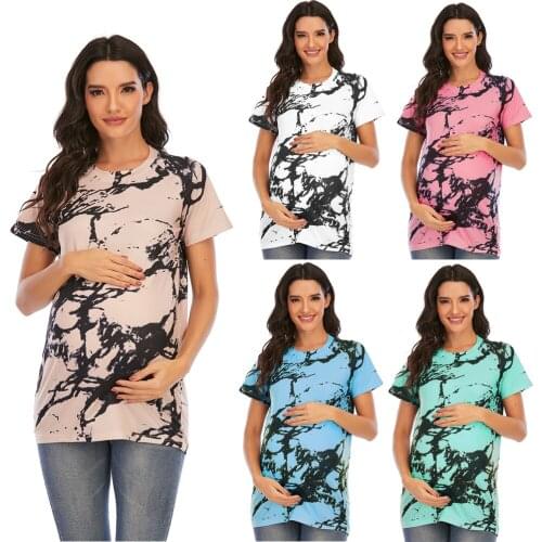 Floral Women Pregnant Maternity Blouse Maternity O-neck Short Sleeve Print Tops Pregnant Simple Women Tees