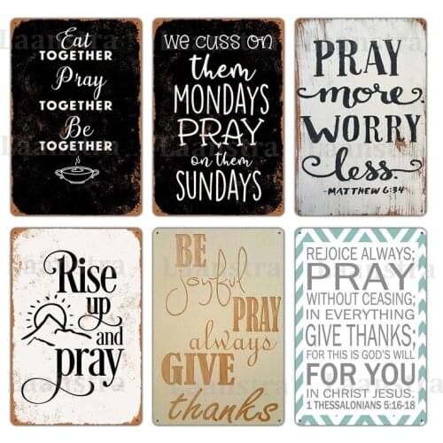 Text Decoration Iron Sign Rise Up and Pray Home Decoration Metal Sign Motivation Quotes Room Decor Vintage Feeling Tin Plate