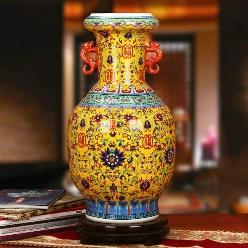 Jingdezhen Porcelain Enamel Chinese Double Ear Porcelain King Vase Classical Home Living Room Study Decoration vase ceramic