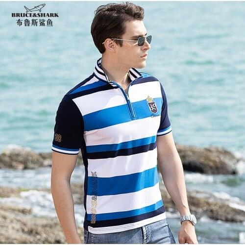 New Summer Men Polo Shirt Striped Cotton Bruce&shark Mens Tees Casual Fashion TOP Quality Plus Oversize 4XL Embroidery Polo men