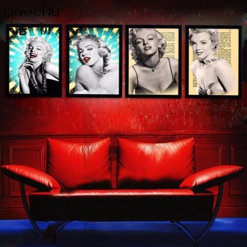 HAOCHU Modern Movie Poster Vintage Marilyn Monroe Decorative Painting Black White Photograph Bar Cafe Living Room Art Picture