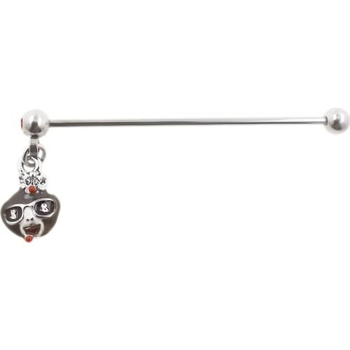 JHJT 16G 1.2mm Dangle Monkey Industrial Barbell Piercing Surgical Steel Cartilage Earring Piercing Body Jewelry