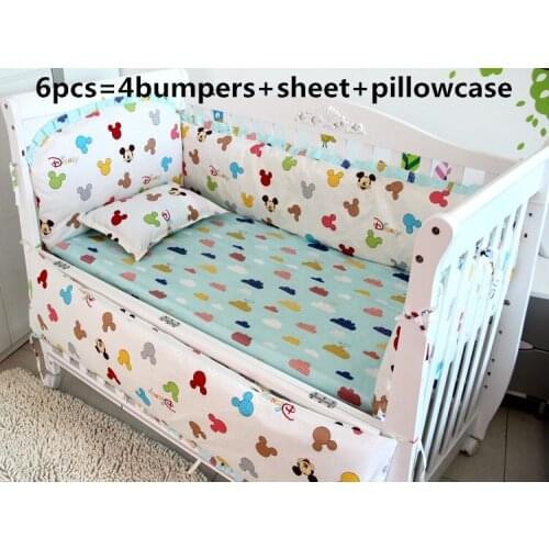 6/7PCS Cartoon Baby Bedding Set For Cot and Crib Set Reusable and Washable cama bebe, 120*60/120*70cm