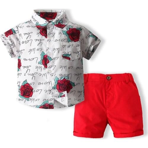Rose Boys Clothes Sets Summer Cotton Gentleman Toddler Shirt And Shorts 2pcs Tops + Pant Kids Outfit