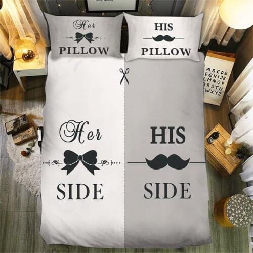 Her side his side Bedding set gray color beddings lover bed set single twin full queen king size dropship