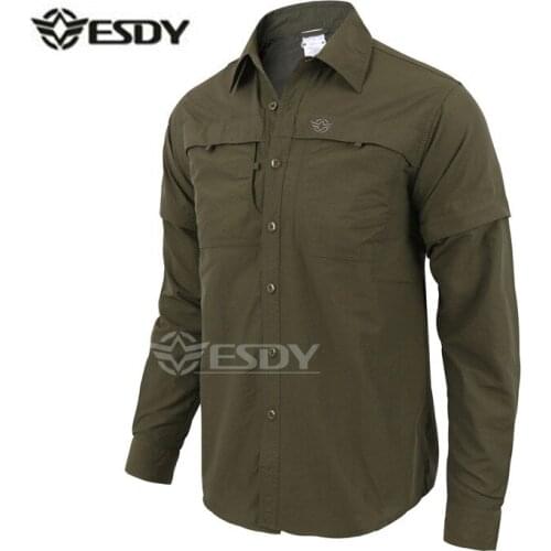 Men Quick-drying shirt outdoor Detachable long/Short sleeve Breathable hiking camping Camouflage combat shirt training clothing