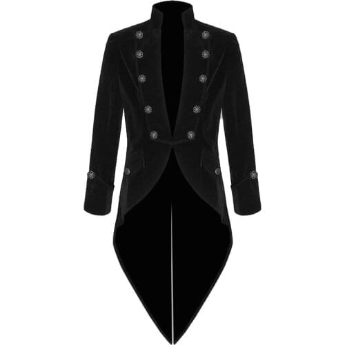 Male Medieval Steampunk Jacket Irregular Halloween Party Coat Retro Gothic Cosplay Costume Full Sleeve Buttons Tuxedo