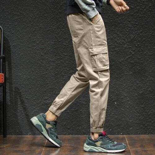 Men Trousers Casual Wear-resistant Large Size Ankle-tied Drawstring Cotton Pockets Pants Running Sports Jogging Pants Hip Hop