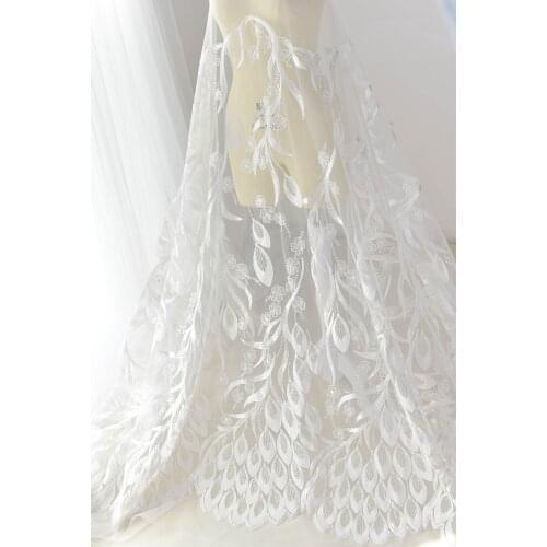 Feather eyelash sequin embroidery lace fabric high-end wedding dress decoration lace fabric,130cm*50cm/pcs