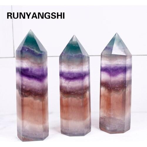 Natural coloured fluorite crystal point healing crystal wand and feng shui chakra stones polished crystals 10x3cm