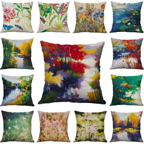 Field Scenic Plant Pillow Case Decor Cotton Linen Cushion Cover Sofa Waist Oil painting