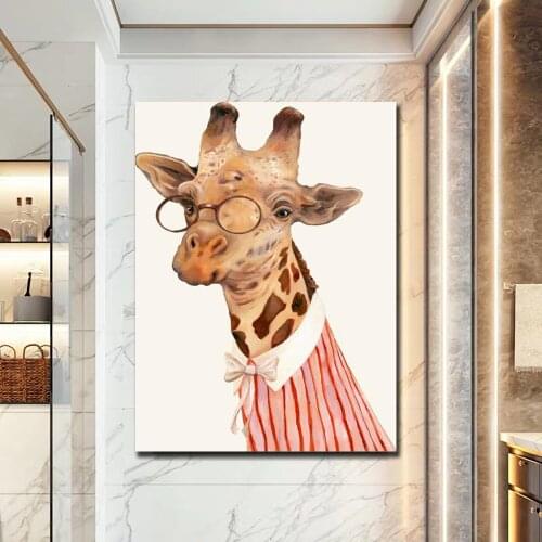 A Bspectacled Giraffes Canvas Painting Wall Art Poster And Print Funny Animals Get Clothes for Nordic Kids Room Home Decorativos