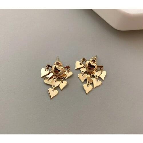 Origin Summer Trendy Gold Colour Smooth Love Heart Pendant Earrings for Women Girls Metallic Heart Tassel Earrings Accessories
