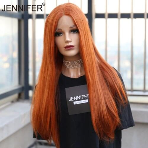 Synthetic Wigs for Women Long Straight Orange Wig Natural Middle Part Lace Wig Cosplay Party Daily Wig Heat Resistant Fiber