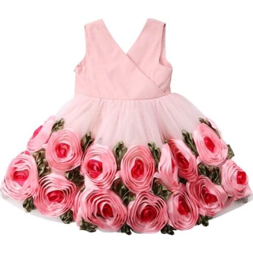 Girls Dress Elegant 3D rose Princess Children Party Dress Wedding Gown Kids Dresses for Girls Birthday Party Dress Vestido Wear