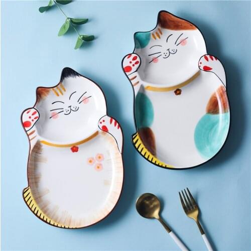 Lucky Cat Maneki Neko Ceramic Chinese Breakfast/Dinner Plate For Kids/Children
