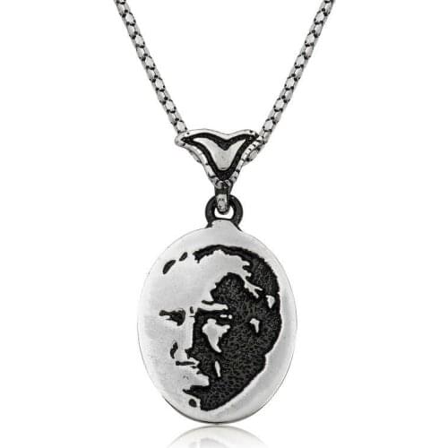 Ataturk Silhouette ,Necklace ,Silver, Stylish and High Quality, Fast Shipping, of Hundreds of Kinds Silver Necklaces