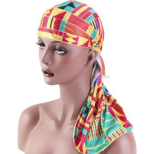 XEONGKVI African Printed Emulation Silk Bind Silky Durag Skullies Beanies Spring Autumn Brand Turban Pirates Hat For Women Men