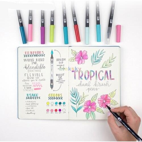 TOMBOW AB-T Brush Pen Graffiti Painting 6pcs set ,Cute Art Dual Marker Pens Colorful Ink Manga Anime Watercolor brush