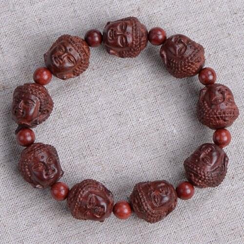 18mm /20mm Natural Red Sandalwood Beads Carved Guanyin Mala Prayer Beads Bracelet Yoga Mediation Beads