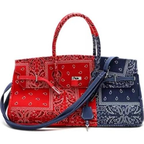 Women Fashion Denim Canvas Paisley Print Handbag Tote