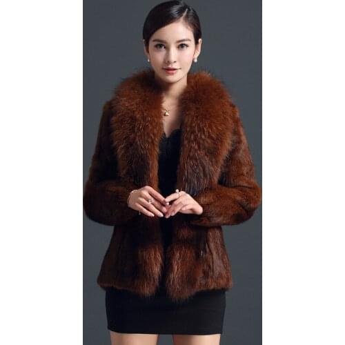Genuine Rabbit Fur Coat Natural Fur Coats Winter Warm Female Jacket Real Raccoon Fur Collar Jackets For Women WYQ824