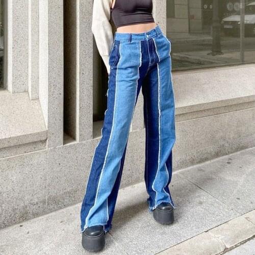 Women Pantalon Pour Femme Patchwork Jeans Sexy Fashion Vintage Y2K Denim Pants Spring Streetpants Female Hip Hop Trousers P074