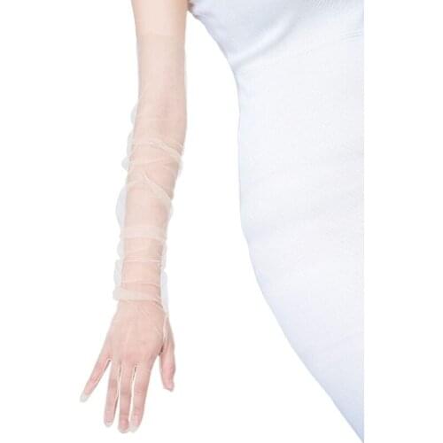 Women Tulle Elbow Long Wedding Gloves Solid Color Sheer Vintage Opera Mittens X7JB