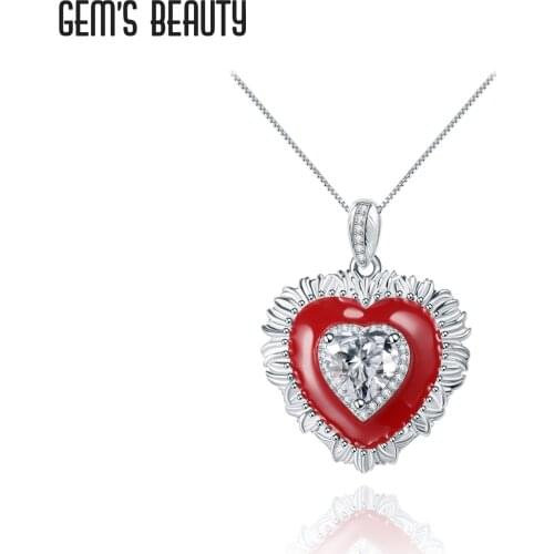 GEMS BEAUTY 925 Sterling Silver April Birthstone Necklace For Women Heart Cut White Simulant Diamond Handmade Pendant
