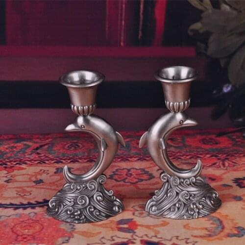1 Pair Dolphin Angel Goddess Design Candle Holders Metal Art Craft Vintage Home Decoration Coffee Shop Ornaments Candle Stand